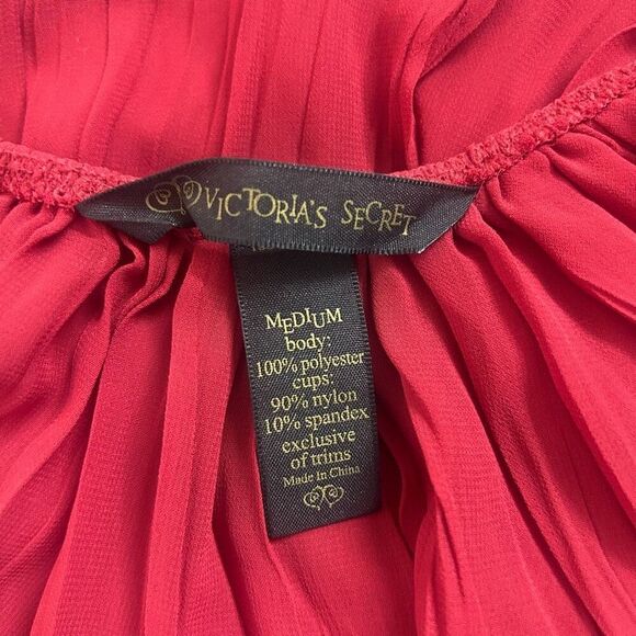 Victoria’s Secret Red Sheer Lace Pleated Romantic Babydoll Cami Top M Vamp - Picture 6 of 9
